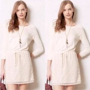 Anthropologie Saturday Sunday M Tunic Dress Cream Drawstring Waist Crew Neck